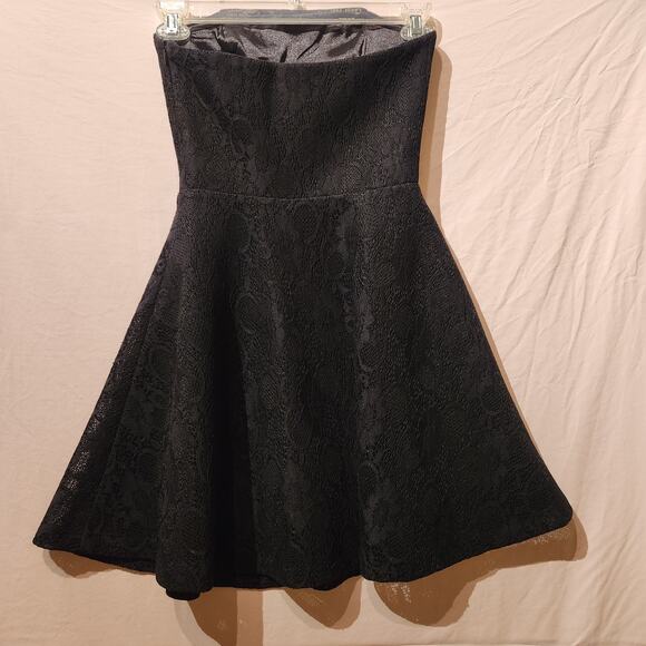 Aqua Dark Romantic Sz S Black Lace Strapless Sweetheart Fit & Flare Party Dress - Picture 2 of 8